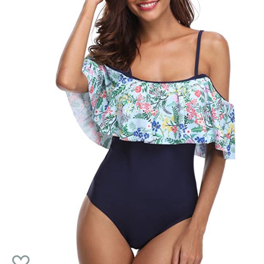 Floral flounce off shoulder one piece